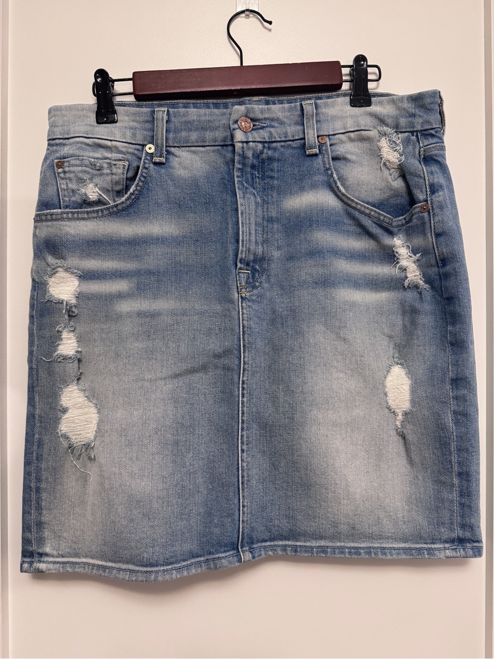 7 For All Mankind Distressed Denim Pencil Jean Skirt 32x20